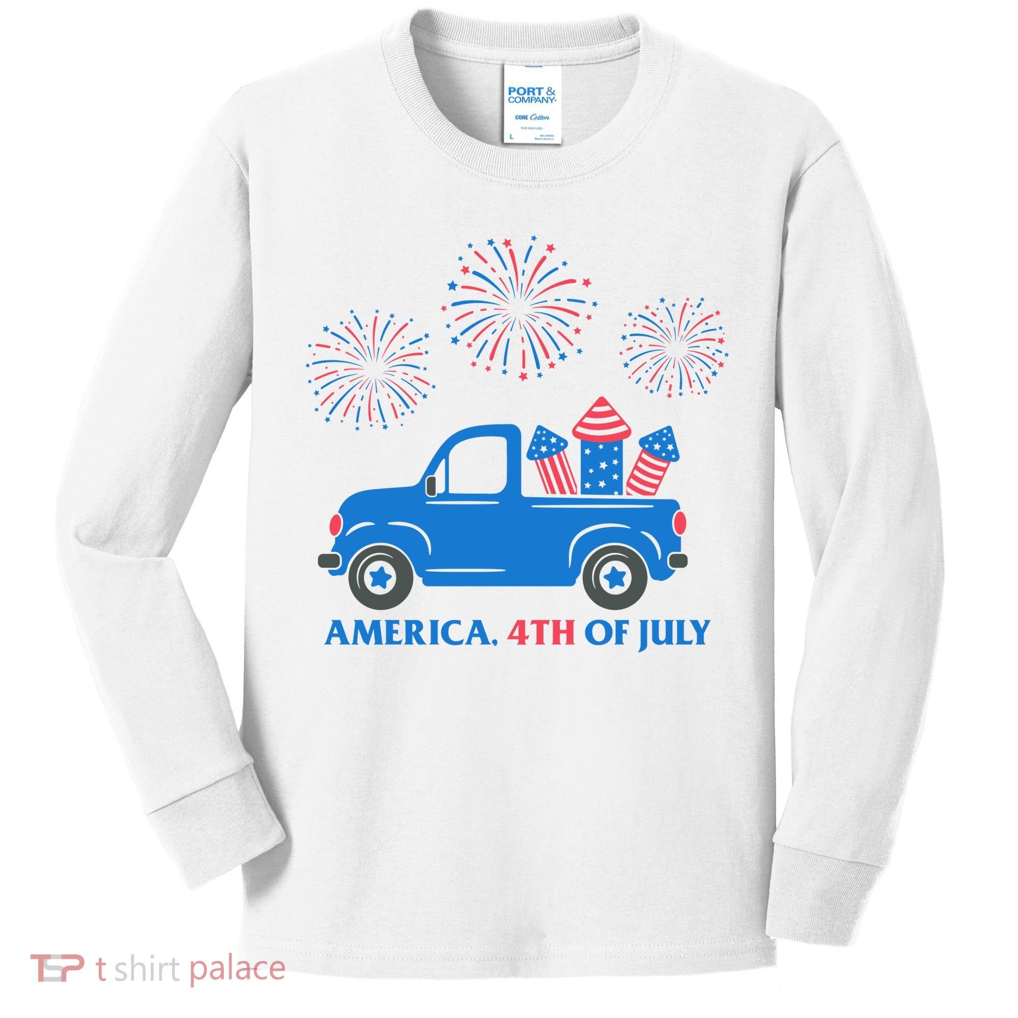 America 4th Of July Firework Truck Kids Long Sleeve Shirt