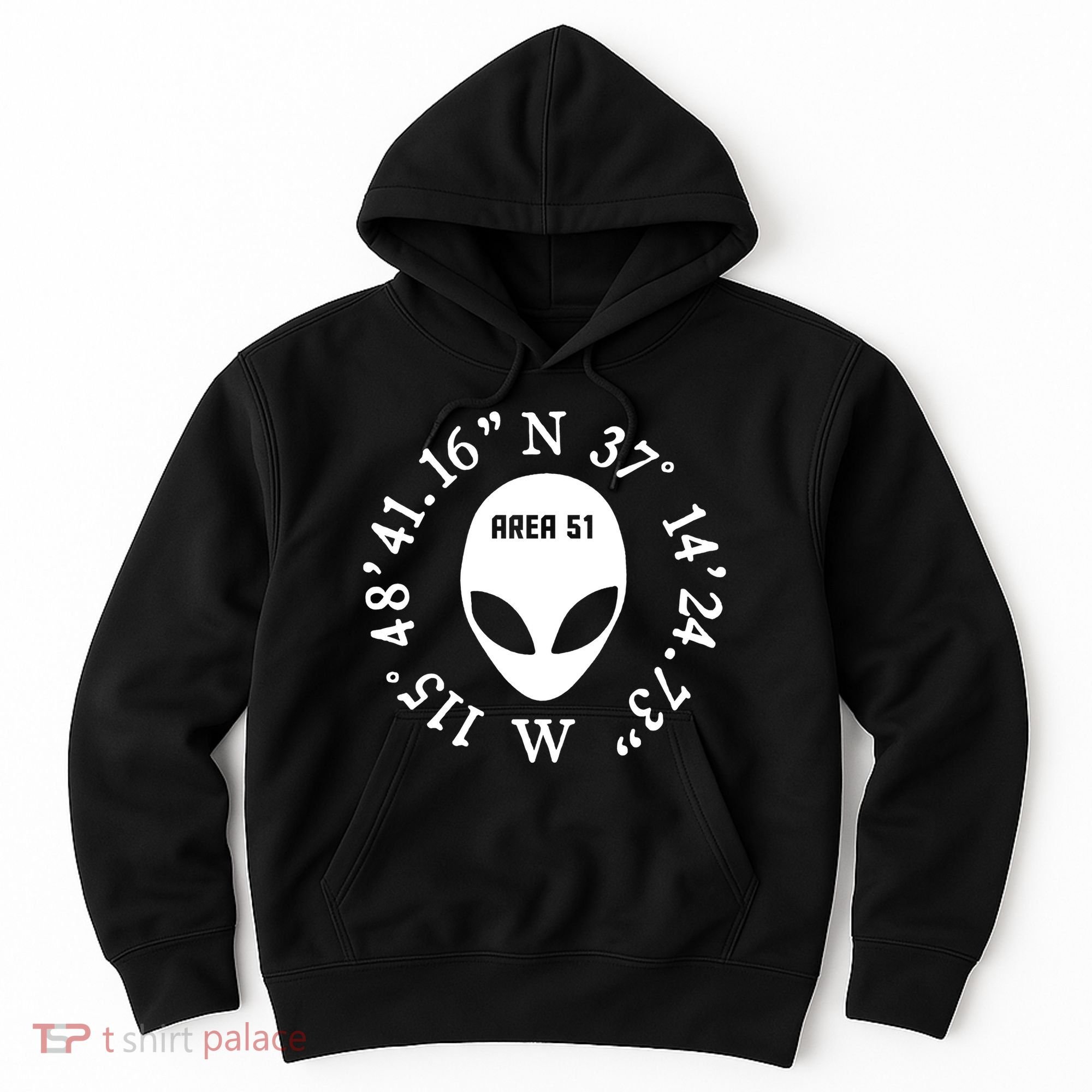 Area 51 Coordinates Ufo Alien Funny Hoodie