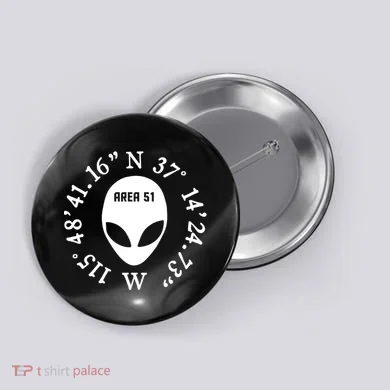 Area 51 Coordinates Ufo Alien Funny Button