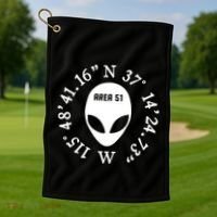 Area 51 Coordinates Ufo Alien Funny Golf Towel thumb 1