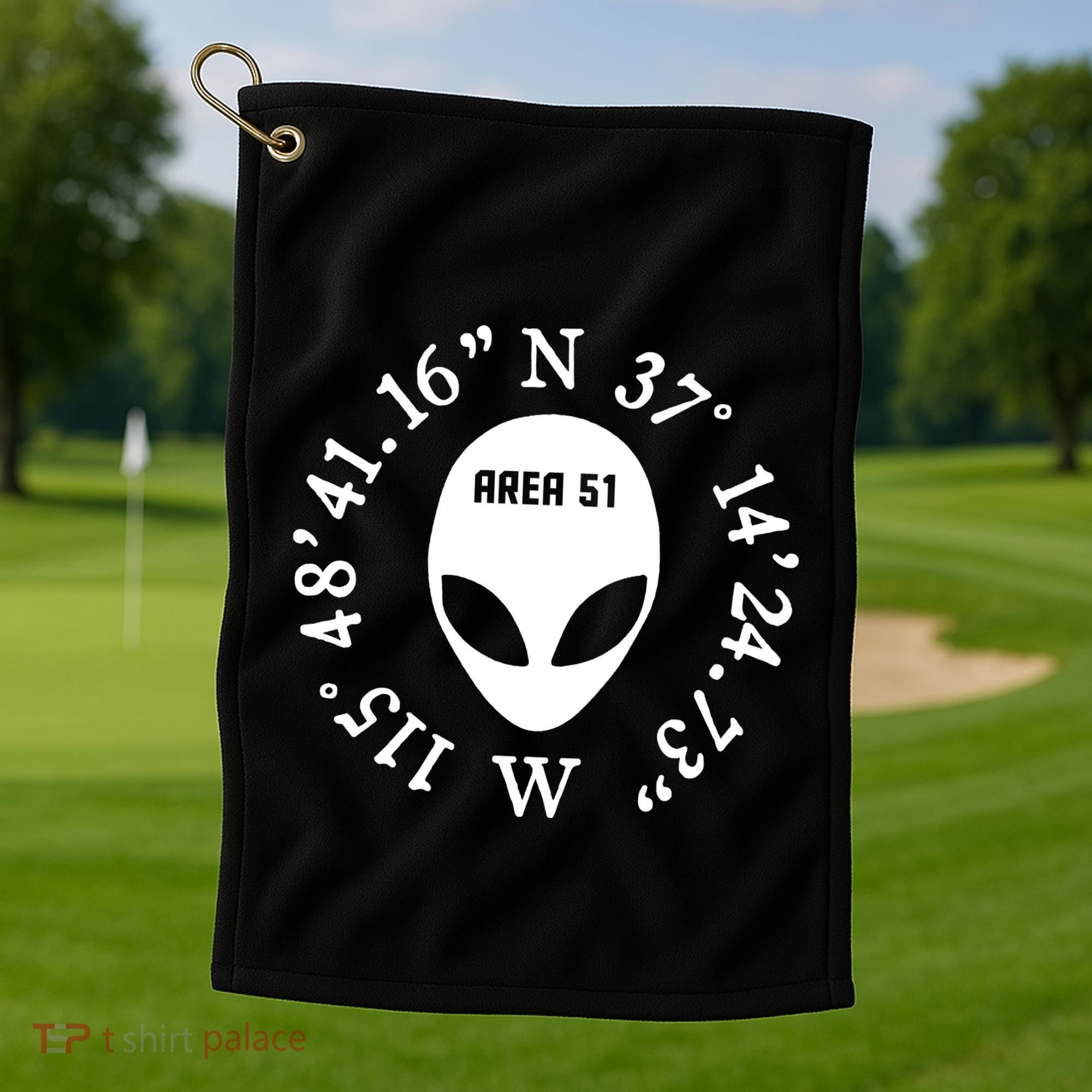 Area 51 Coordinates Ufo Alien Funny Golf Towel