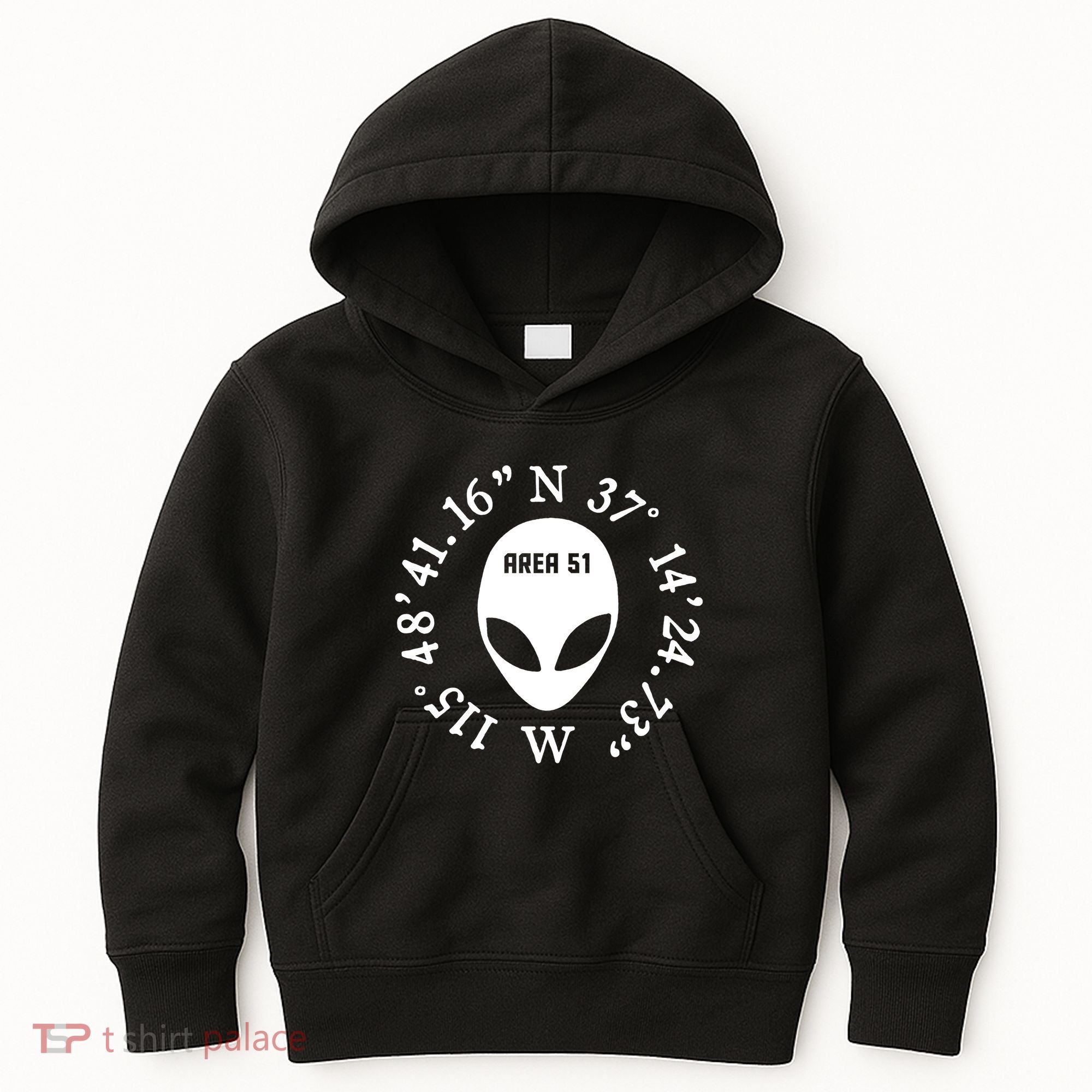 Area 51 Coordinates Ufo Alien Funny Kids Hoodie