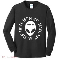 Area 51 Coordinates Ufo Alien Funny Kids Long Sleeve Shirt thumb 0
