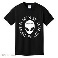 Area 51 Coordinates Ufo Alien Funny Kids T-Shirt thumb 0