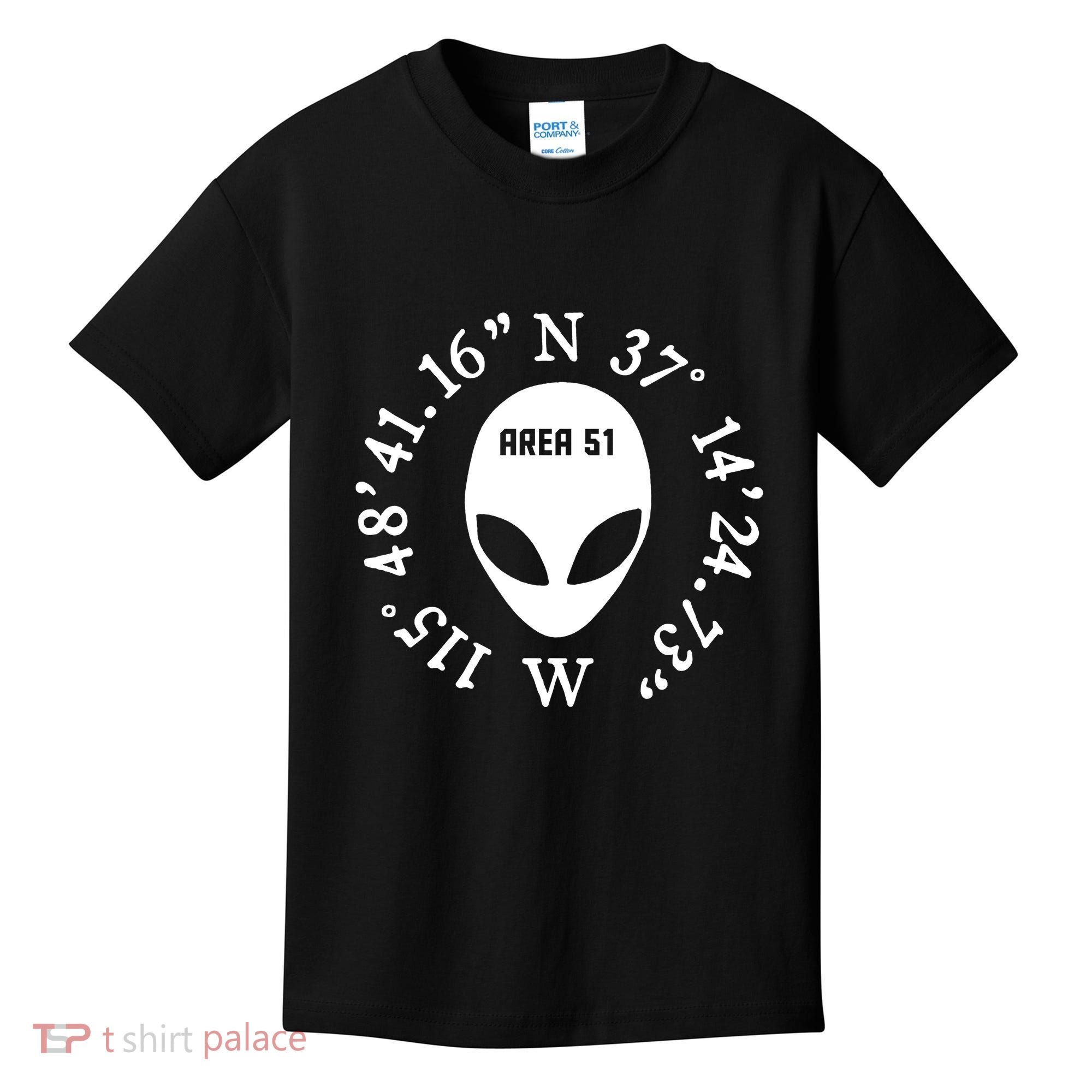 Area 51 Coordinates Ufo Alien Funny Kids T-Shirt