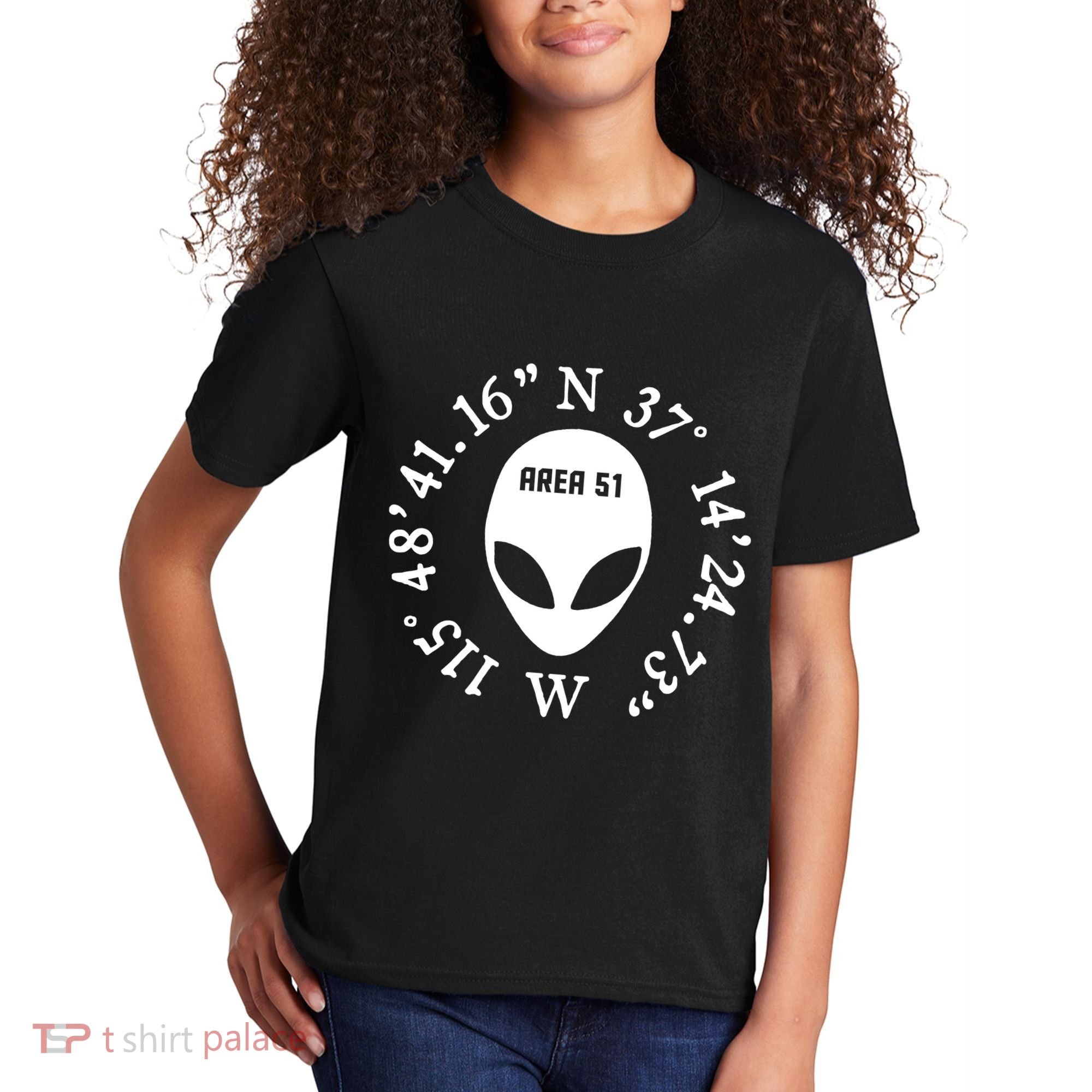Area 51 Coordinates Ufo Alien Funny Kids T-Shirt