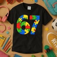 Autism 67 Puzzle 6-7 Meme Six Seven Kids T-Shirt thumb 3