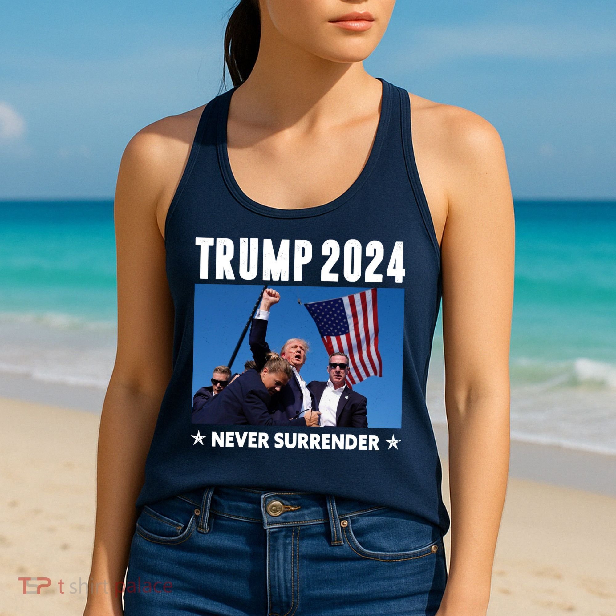 Assassination Attempt 2024 Never Surrender Trump Shot Women's Tank Top