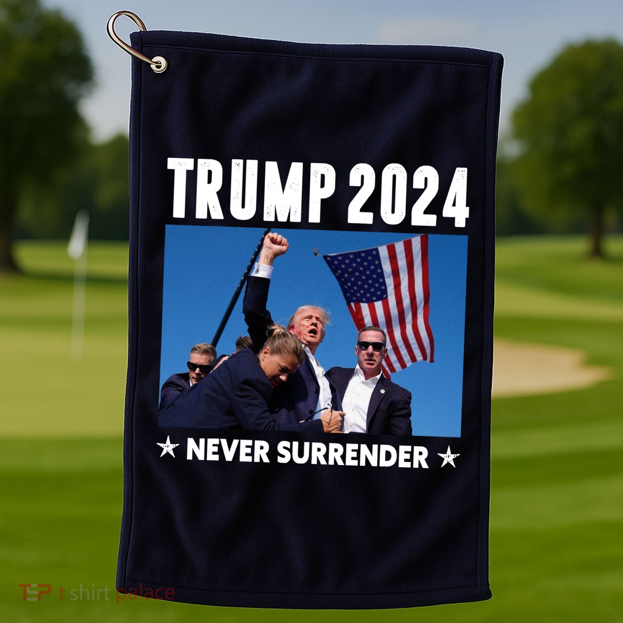 Assassination Attempt 2024 Never Surrender Trump Shot Golf Towel