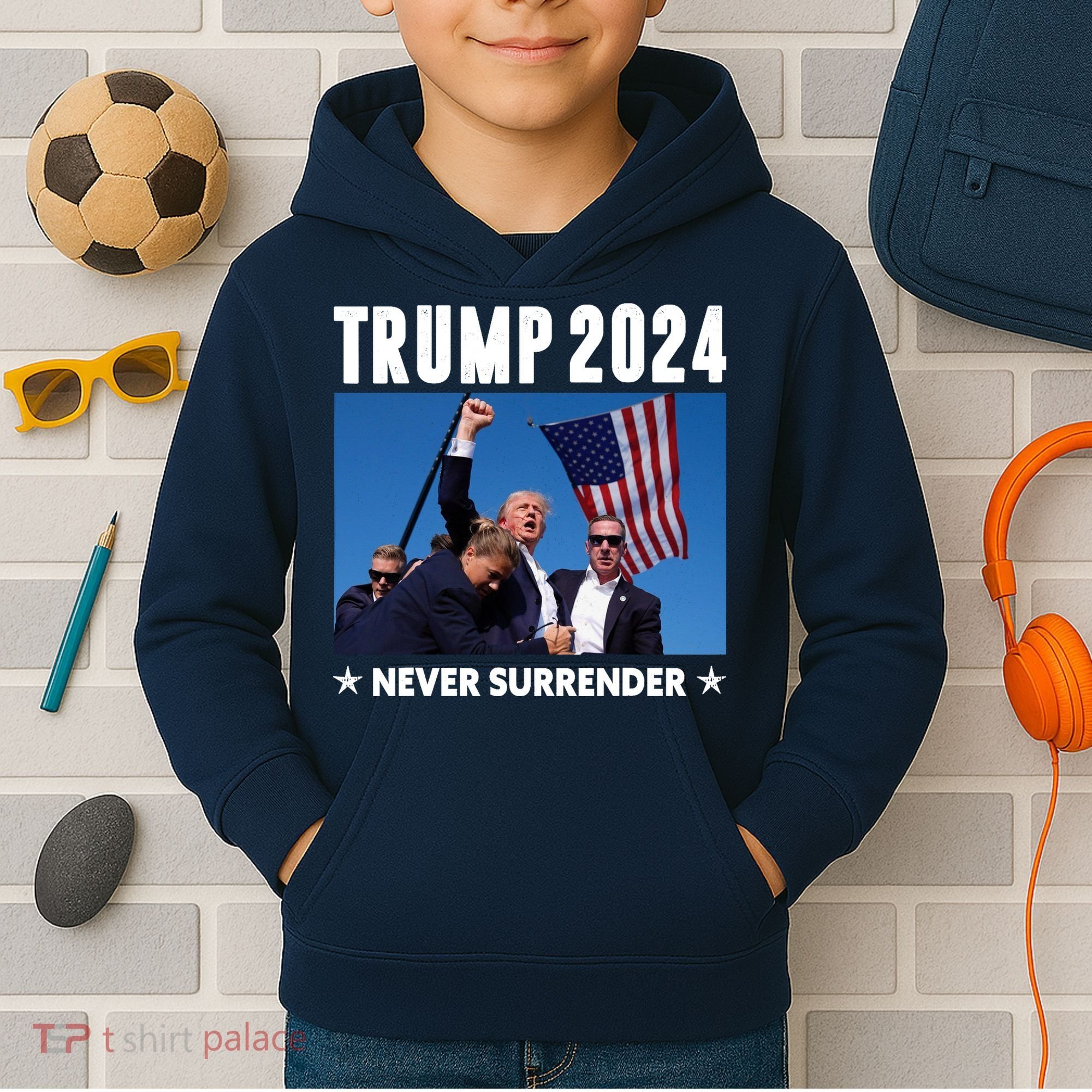 Assassination Attempt 2024 Never Surrender Trump Shot Kids Hoodie