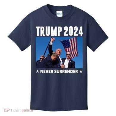 Assassination Attempt 2024 Never Surrender Trump Shot Kids T-Shirt