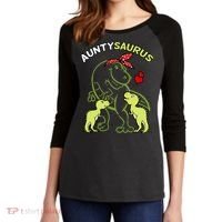 Auntysaurus Aunty 2 Dinosaur Aunt & Uncles Day Women's Tri-Blend 3/4-Sleeve Raglan Shirt thumb 2
