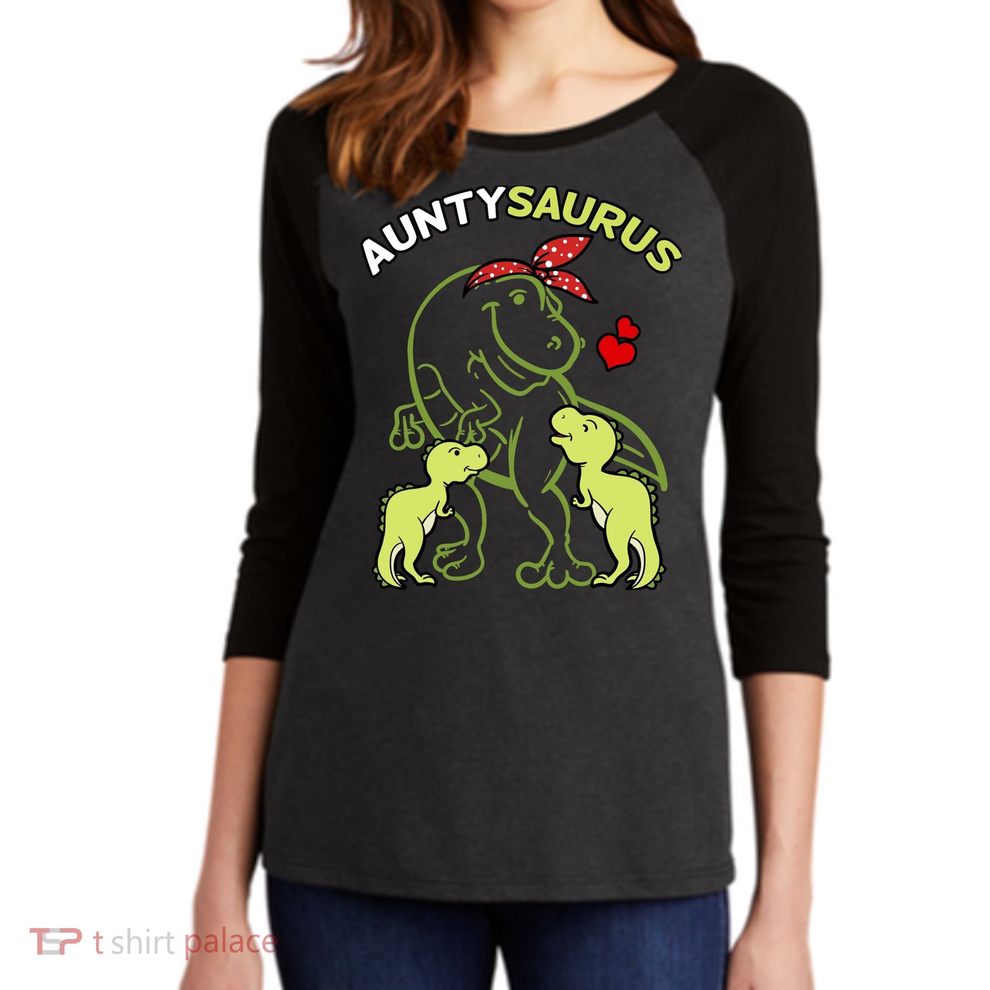 Auntysaurus Aunty 2 Dinosaur Aunt & Uncles Day Women's Tri-Blend 3/4-Sleeve Raglan Shirt