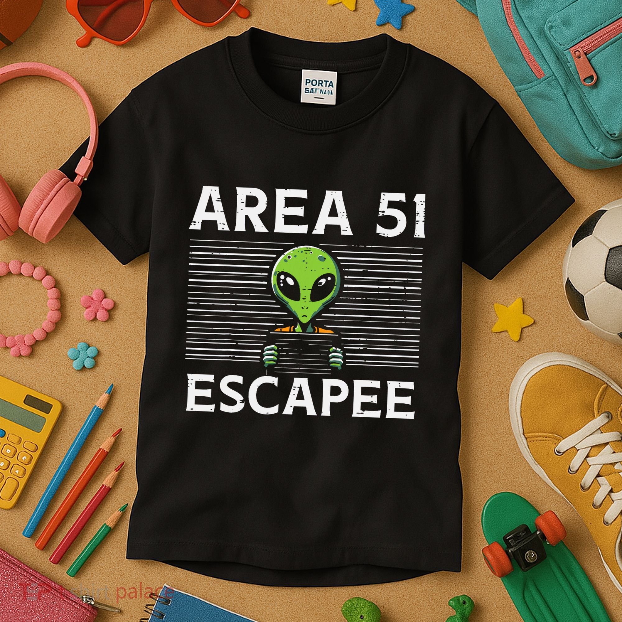 Alien Area 51 Escapee Funny Costume Ufo Kids T-Shirt