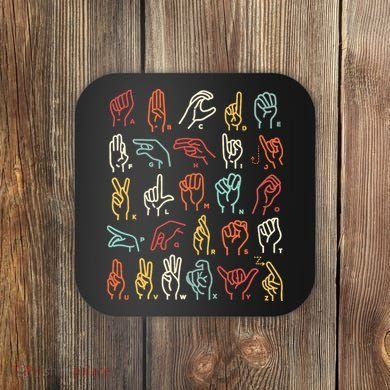 Asl Abc American Sign Language Alphabet Retro Deaf Awareness Coaster