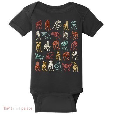 Asl Abc American Sign Language Alphabet Retro Deaf Awareness Baby Bodysuit