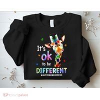 Autism Awareness Acceptance Giraffe Its Ok To Be Different Sweatshirt thumb 2
