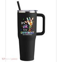 Autism Awareness Acceptance Giraffe Its Ok To Be Different 40oz Vacuum Insulated Stainless Steel Travel Tumbler thumb 0