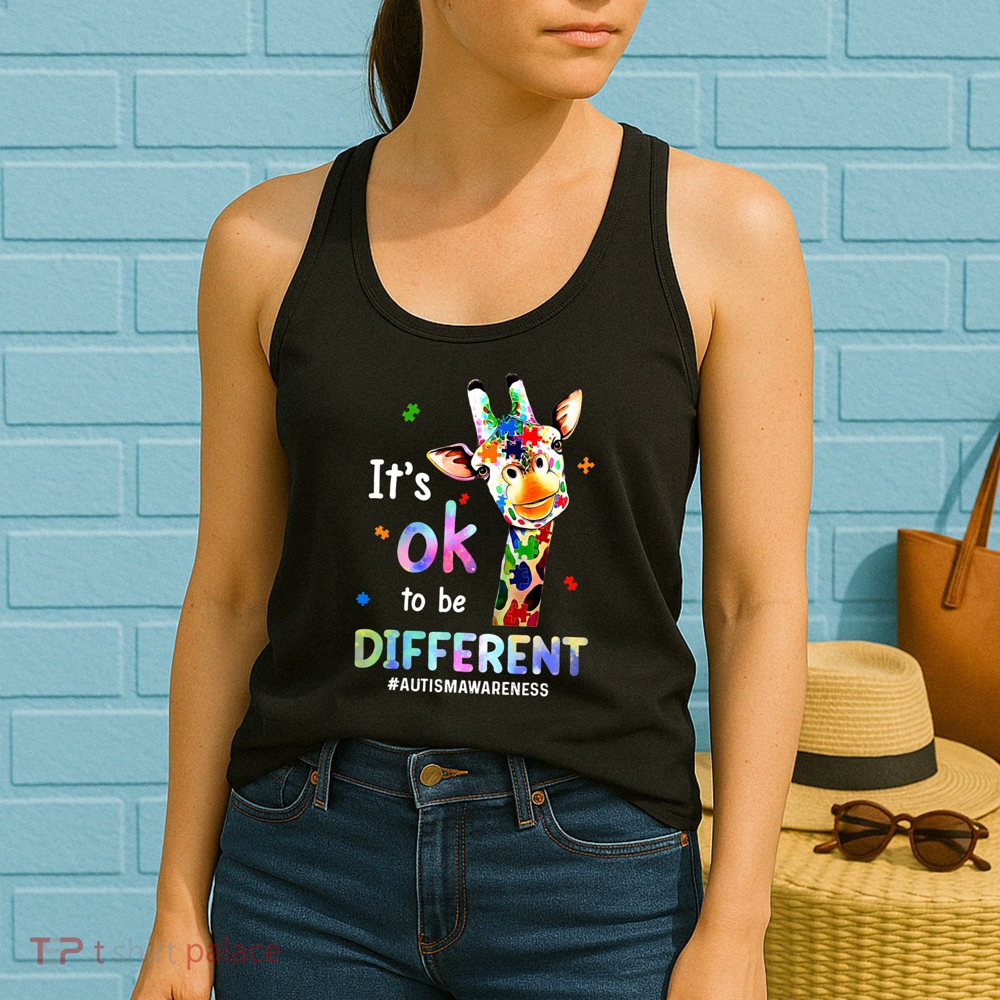 Autism Awareness Acceptance Giraffe Its Ok To Be Different Women's Tank Top