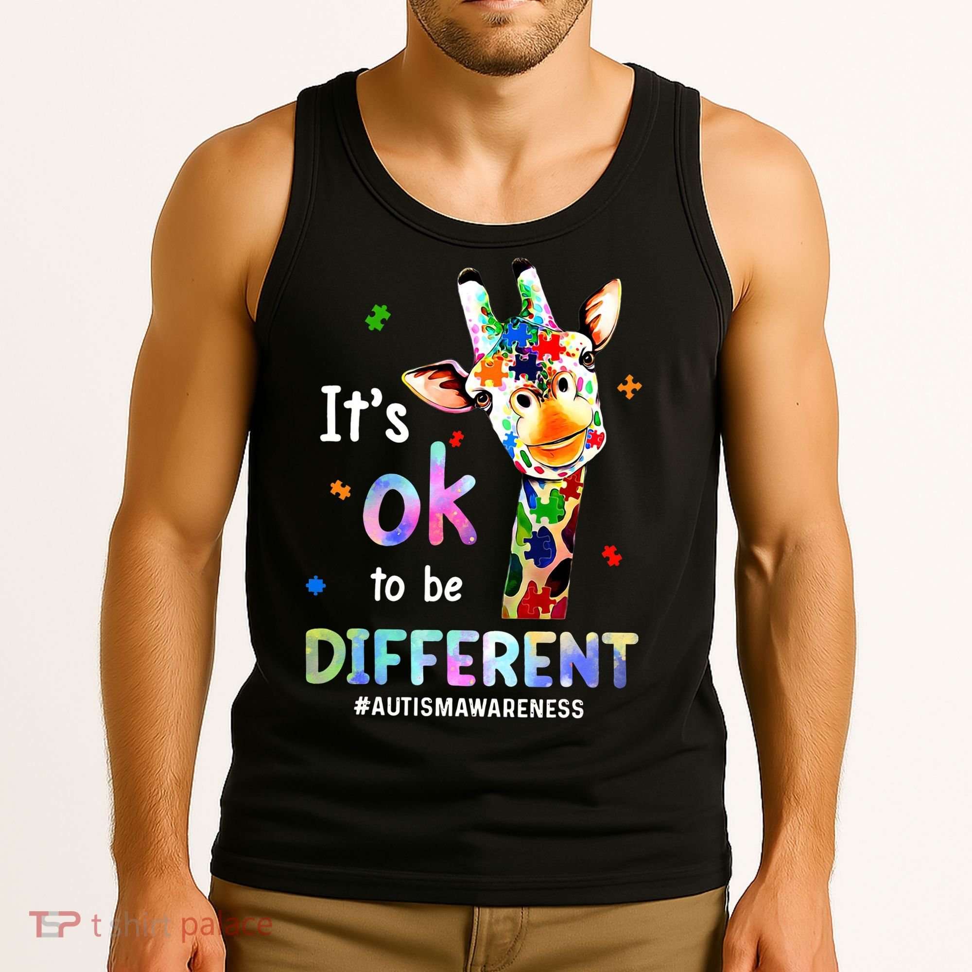 Autism Awareness Acceptance Giraffe Its Ok To Be Different Tank Top
