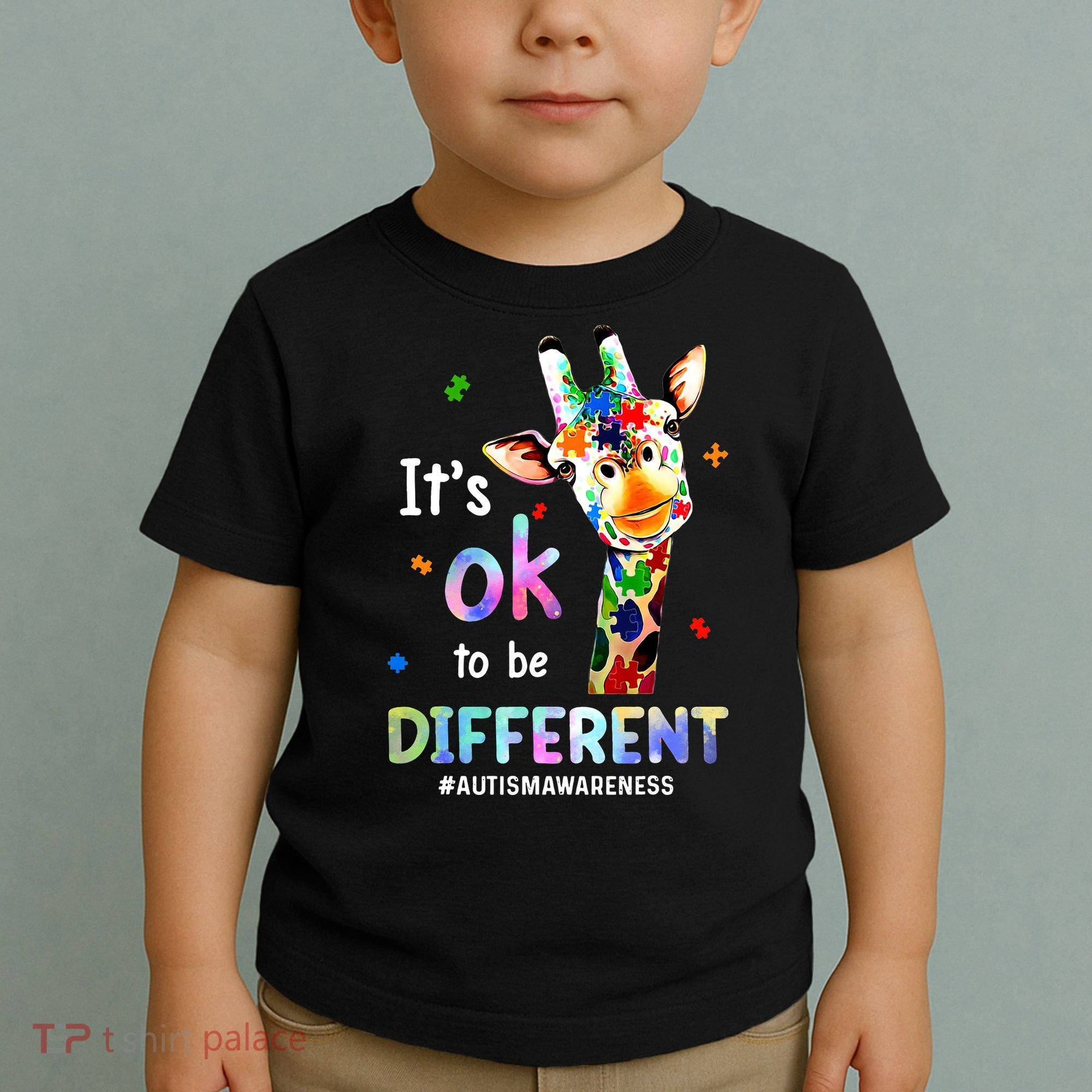 Autism Awareness Acceptance Giraffe Its Ok To Be Different Toddler T-Shirt