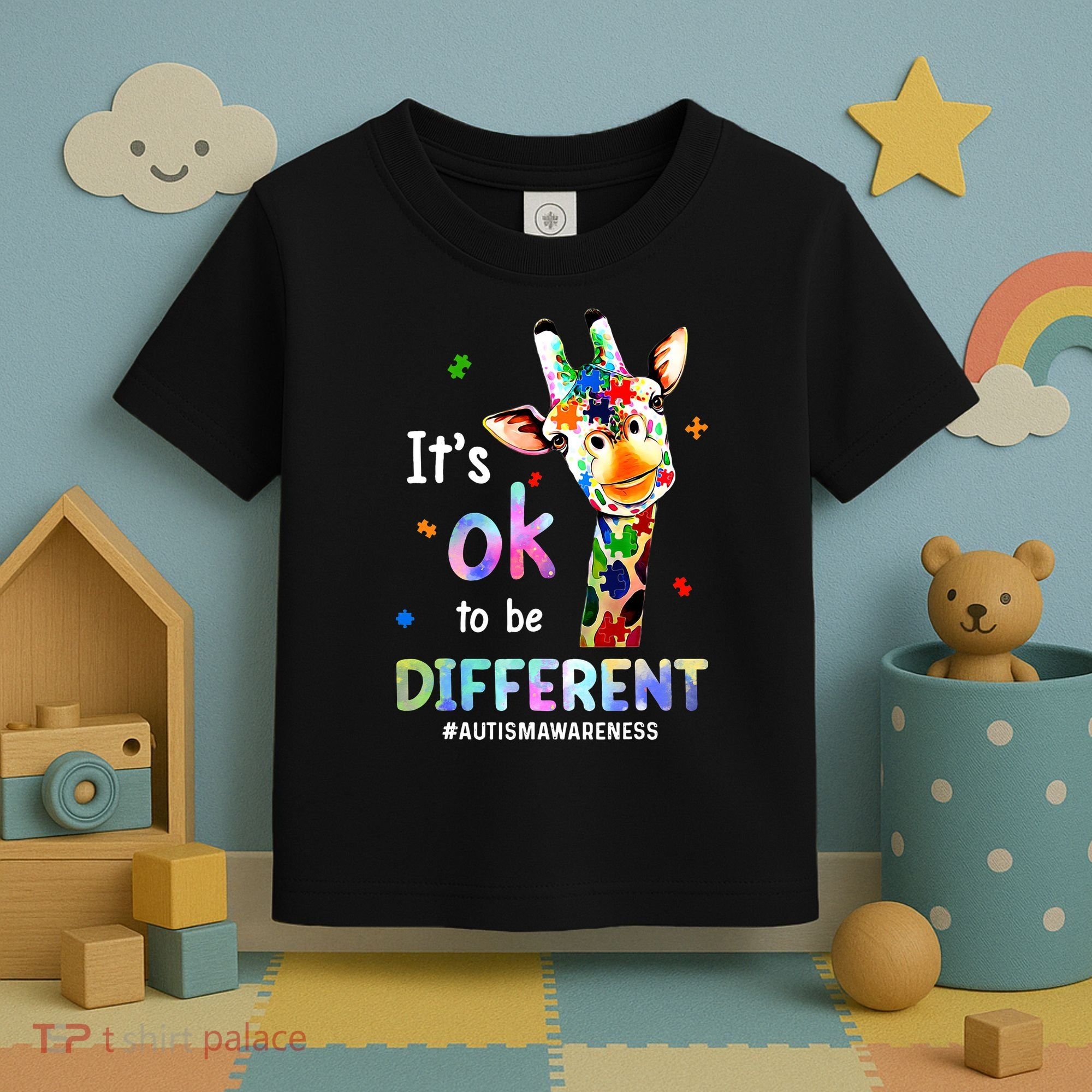 Autism Awareness Acceptance Giraffe Its Ok To Be Different Toddler T-Shirt