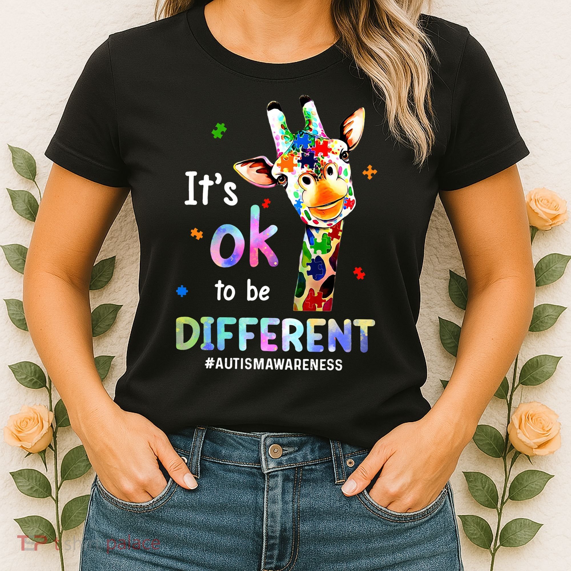 Autism Awareness Acceptance Giraffe Its Ok To Be Different Women's T-Shirt