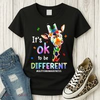 Autism Awareness Acceptance Giraffe Its Ok To Be Different Women's T-Shirt thumb 3