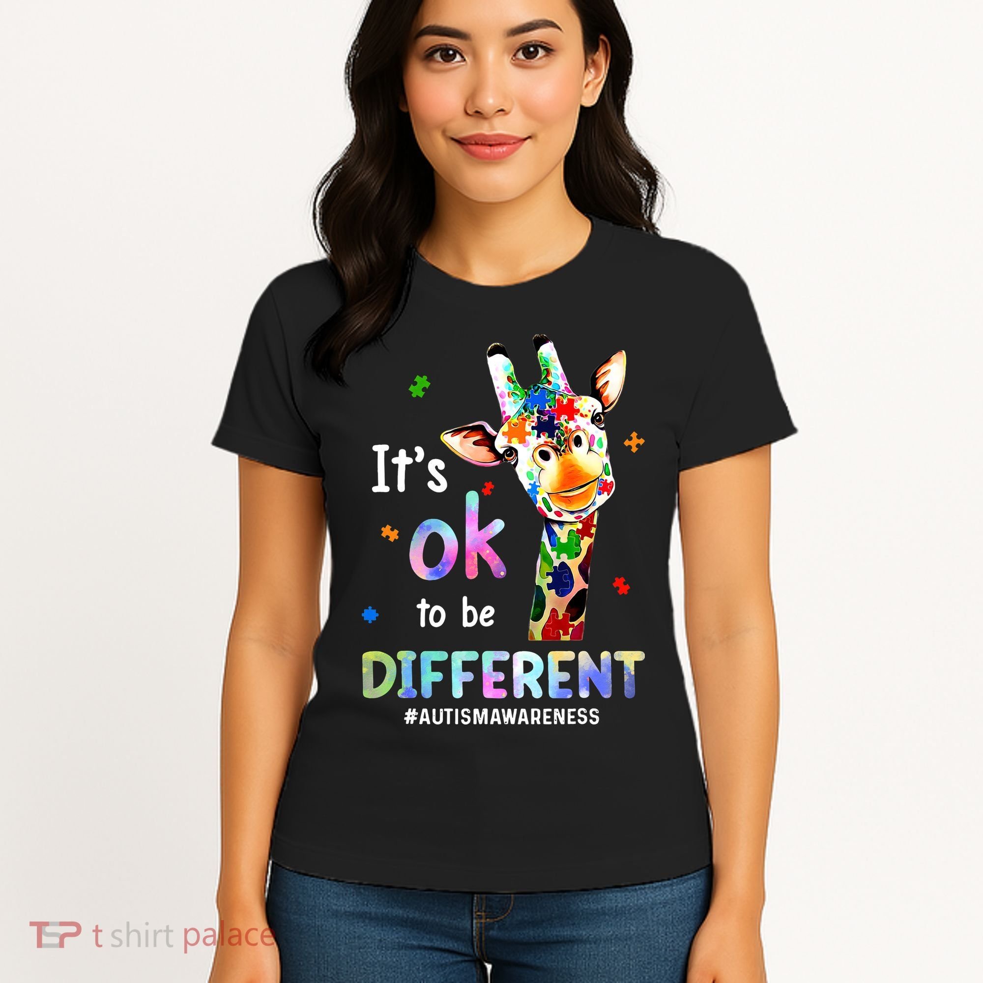 Autism Awareness Acceptance Giraffe Its Ok To Be Different Women's T-Shirt