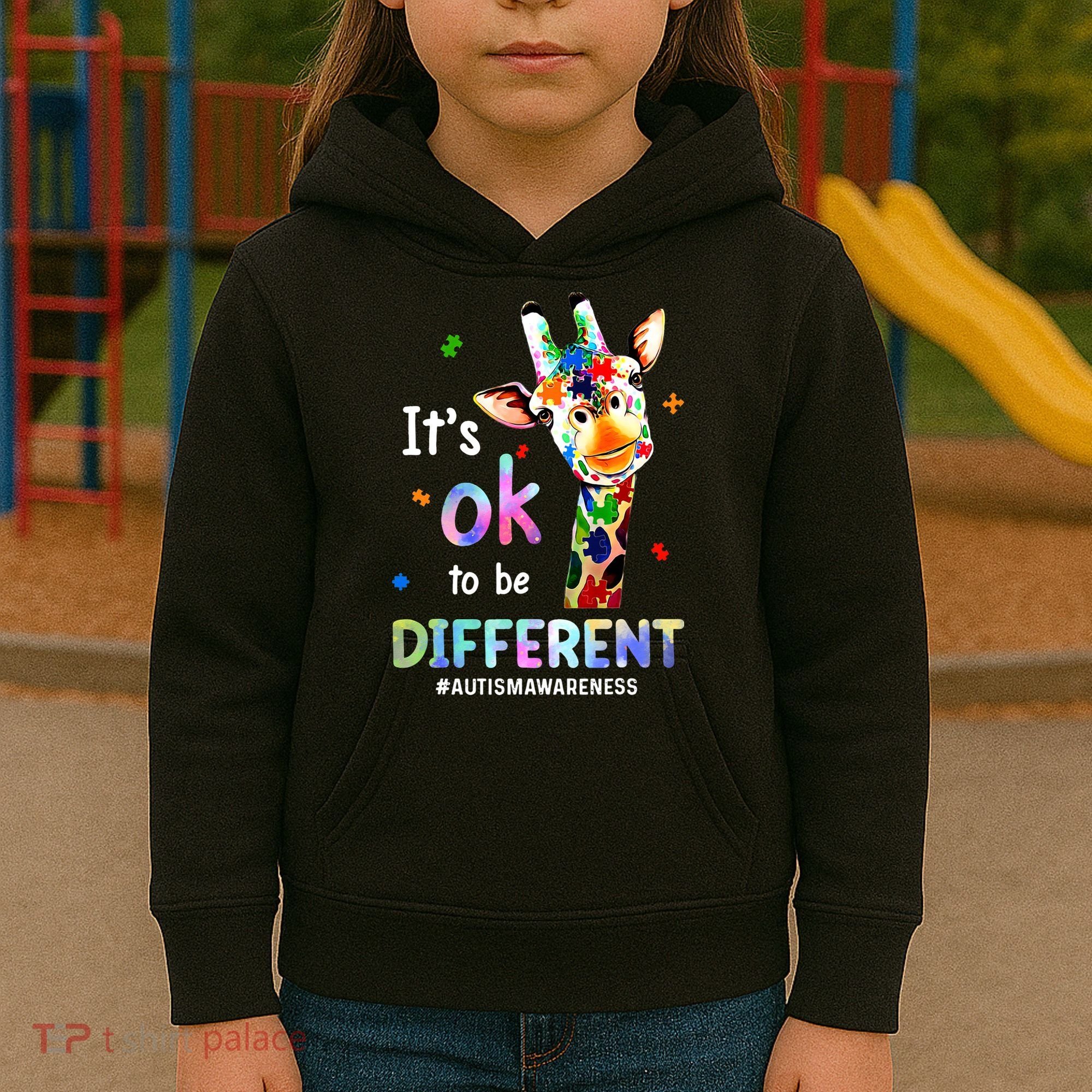 Autism Awareness Acceptance Giraffe Its Ok To Be Different Kids Hoodie