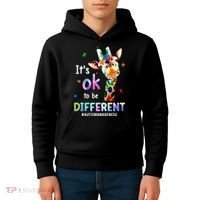 Autism Awareness Acceptance Giraffe Its Ok To Be Different Kids Hoodie thumb 4