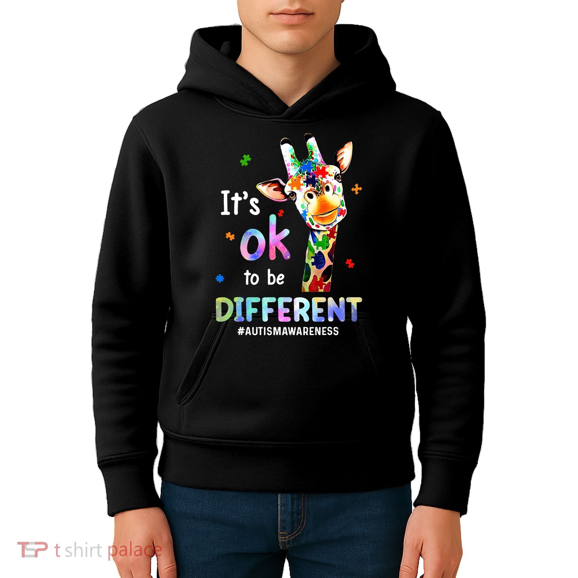 Autism Awareness Acceptance Giraffe Its Ok To Be Different Kids Hoodie