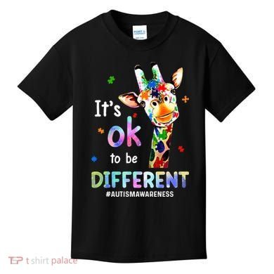 Autism Awareness Acceptance Giraffe Its Ok To Be Different Kids T-Shirt