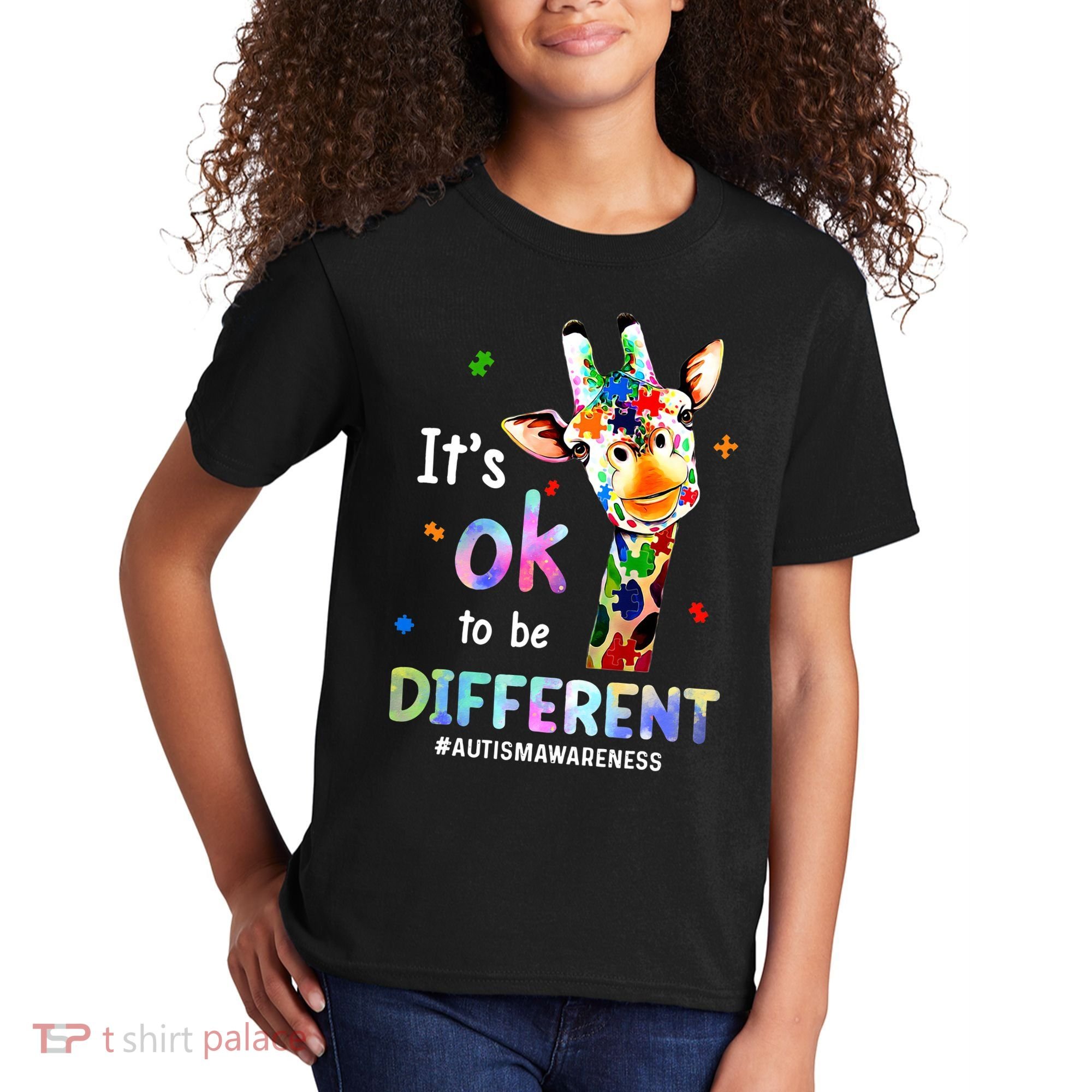 Autism Awareness Acceptance Giraffe Its Ok To Be Different Kids T-Shirt