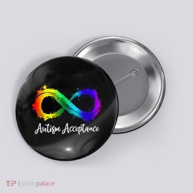 Autism Awareness Acceptance Rainbow Infinity Symbol Gift Button