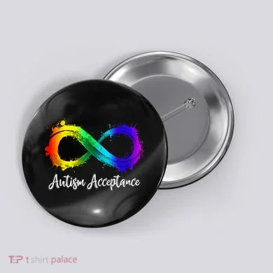 Autism Awareness Acceptance Rainbow Infinity Symbol Gift Button