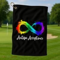 Autism Awareness Acceptance Rainbow Infinity Symbol Gift Golf Towel thumb 1