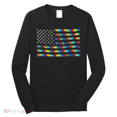 Autism Awareness American Flag Long Sleeve Shirt