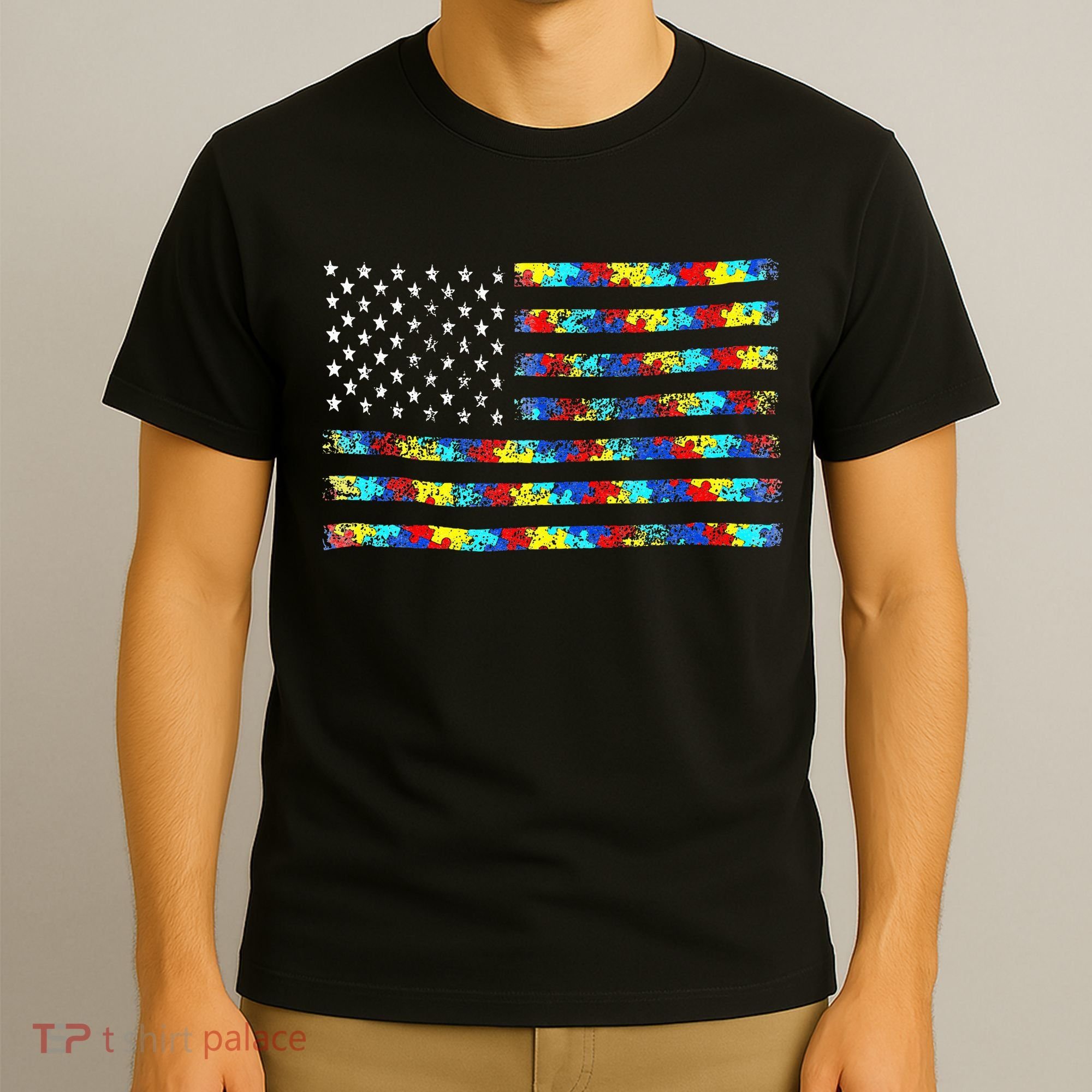 Autism Awareness American Flag T-Shirt