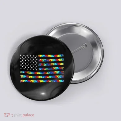 Autism Awareness American Flag Button
