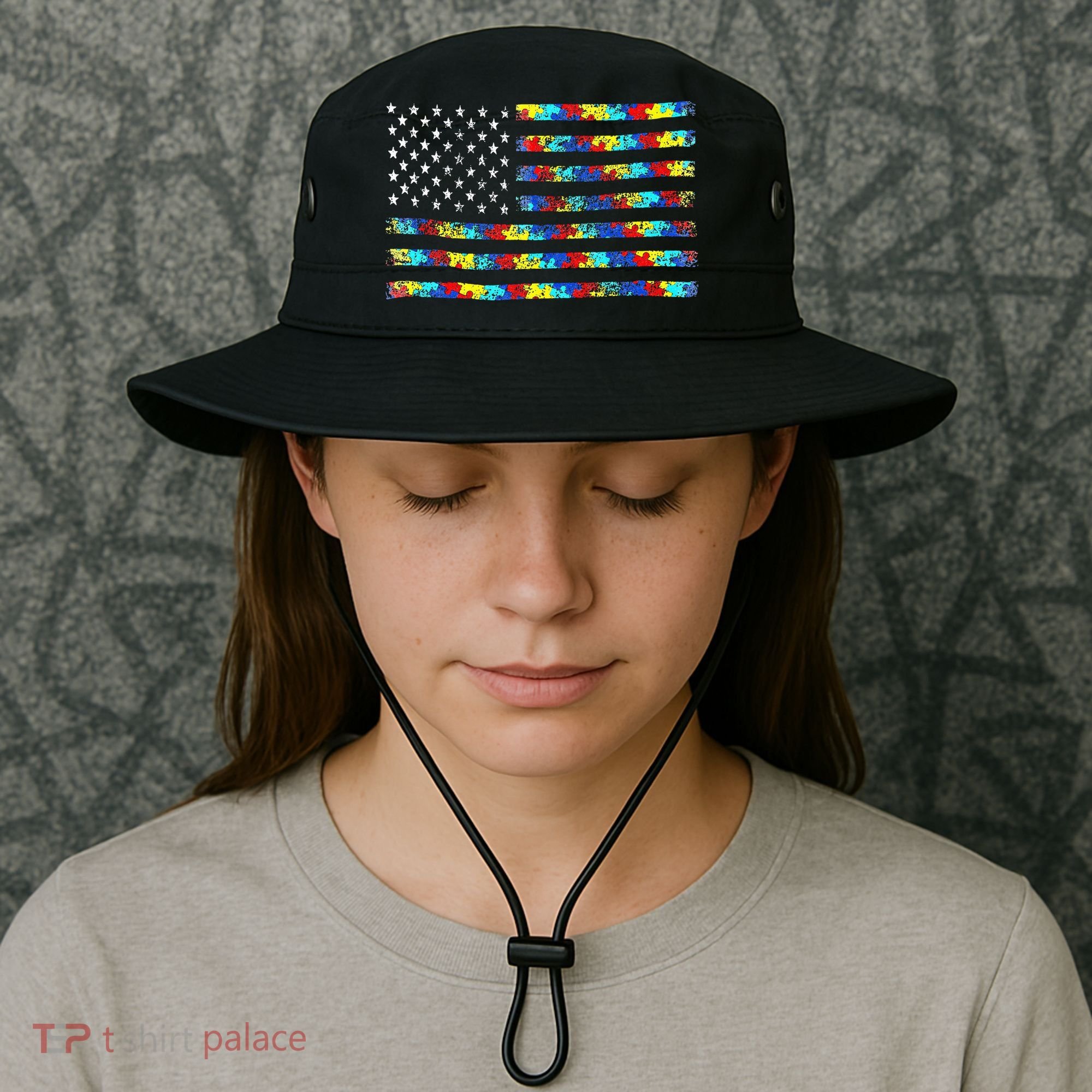 Autism Awareness American Flag Bucket Hat