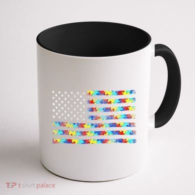 Autism Awareness American Flag Coffee Mug back