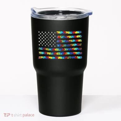 Autism Awareness American Flag Tumbler