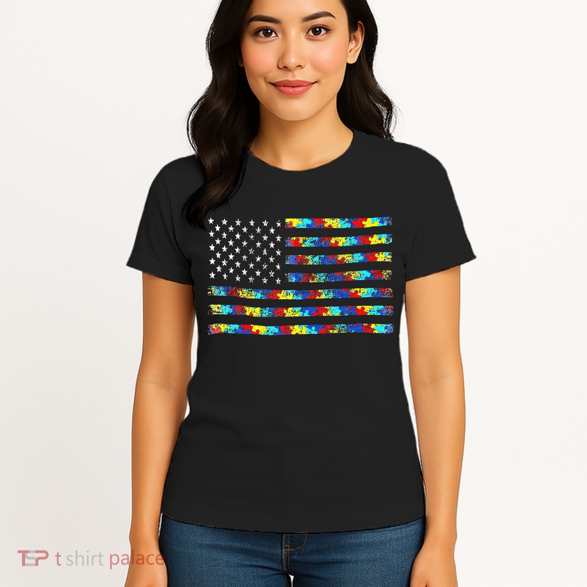 Autism Awareness American Flag Women's T-Shirt