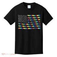 Autism Awareness American Flag Kids T-Shirt thumb 0