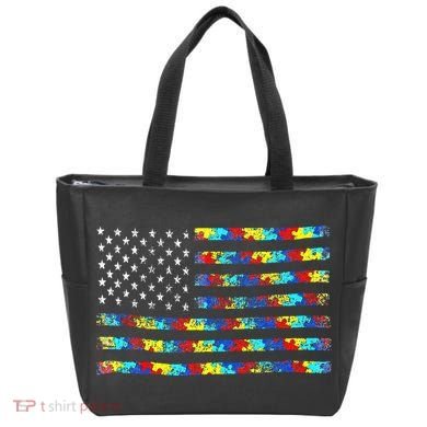 Autism Awareness American Flag Tote Bag