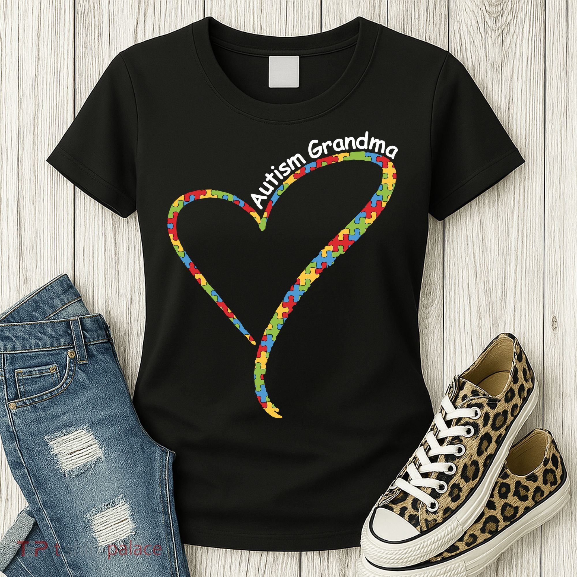 Autism Awareness Autism Grandma Heart Women's T-Shirt