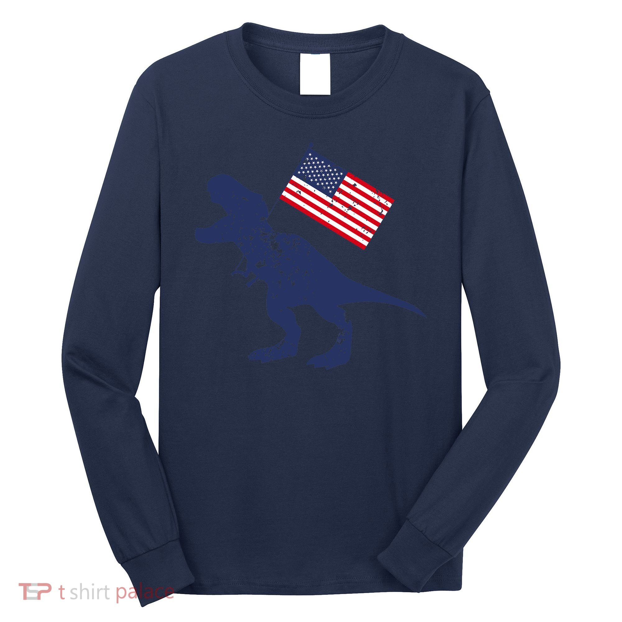 Awesome America American Dino Flag July 4th USA Dinosaur Long Sleeve Shirt