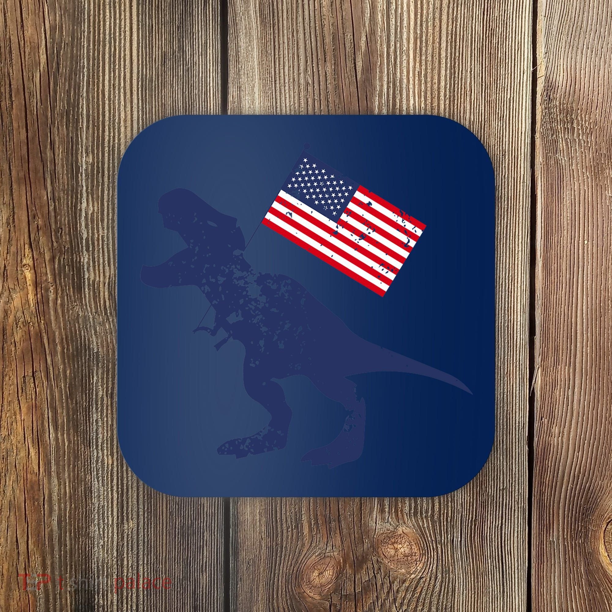 Awesome America American Dino Flag July 4th USA Dinosaur Coaster
