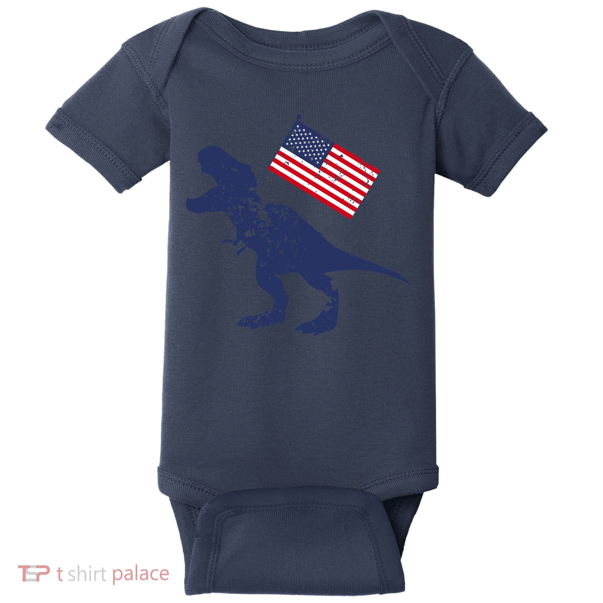 Awesome America American Dino Flag July 4th USA Dinosaur Baby Bodysuit